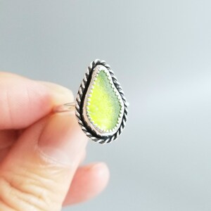 Simple Sea Glass Ring-Dainty Natural Lime Green Sea Glass Ring-Green Beach Jewelry-Beach Glass Jewelry-Simple Ocean Jewelry-Size 7.5