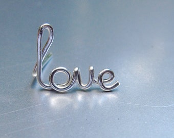 Love Earring In Sterling Silver, Word Ear Crawler, Gold Love Stud, Single Rose Gold Love Earring, Wire Word Earring, Valentine's Day Gift