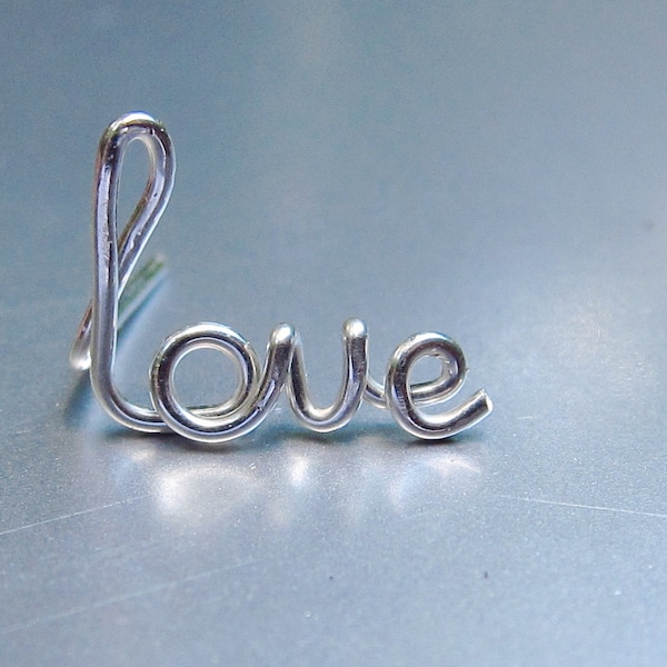 Love Earring In Sterling Silver, Word Ear Crawler, Gold Love Stud, Single Rose Gold Love Earring, Wire Word Earring, Valentine's Day Gift