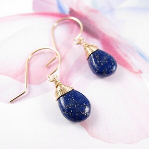 Lapis Lazuli Earrings-September Birthstone Earrings-Marriage Anniversary Earrings-Blue Gemstone Earrings-Holiday Gift for Her-Gold-Rose Gold