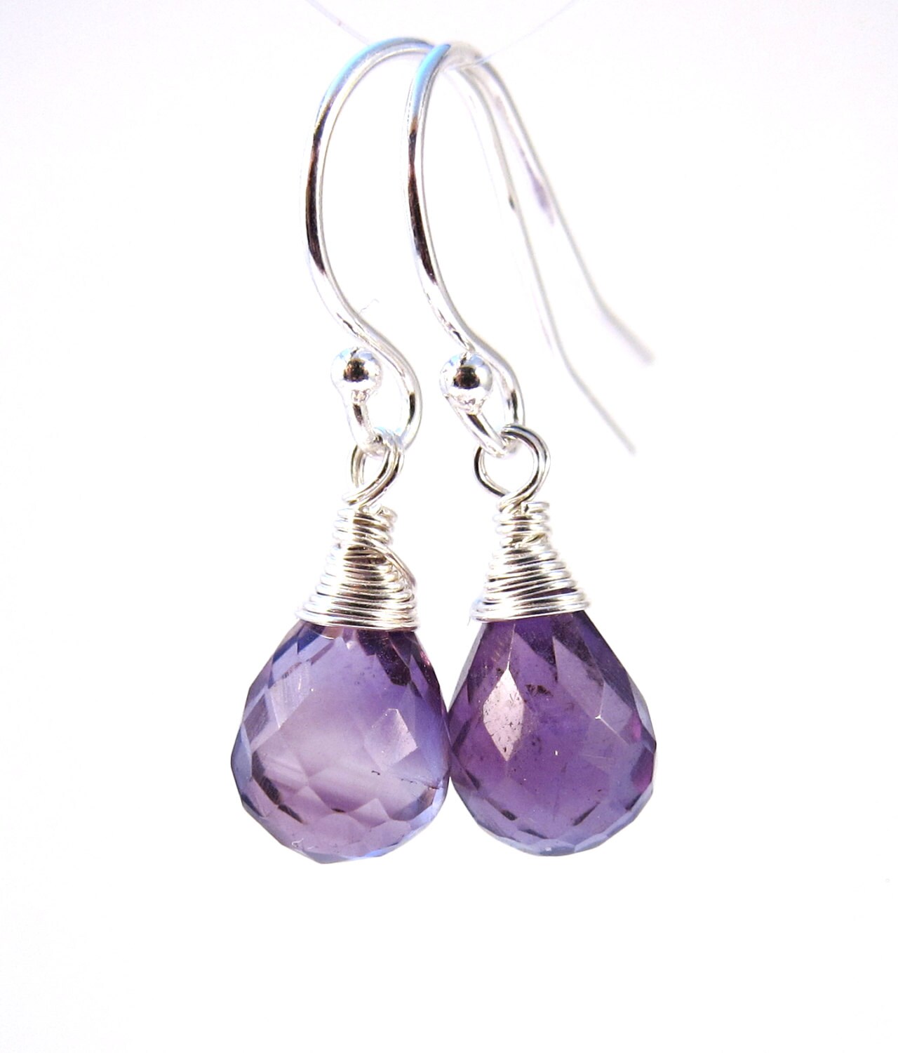 Wire Wrapped Purple Amethyst Earrings-February Birthstone | Etsy