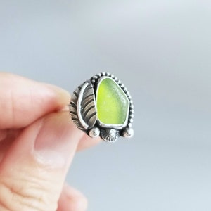 Lime Green Sea Glass Ring Size 7.5-Dainty Natural Sea Glass Ring-Green Beach Jewelry-Beach Glass Jewelry-Simple Ocean Jewelry