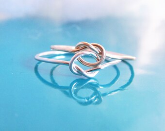 Two Tone Double Love Knot Ring-Best Friend Ring-Tie the Knot Jewelry-Sailor Knot Ring-Celtic Knot Ring-Lovers Knot Ring Gold Silver