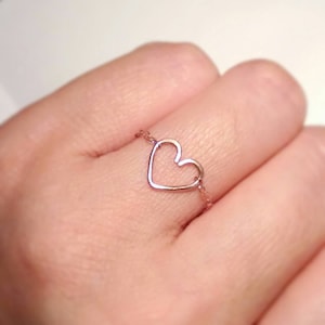 Heart Chain Ring-Chain Heart Ring-Heart Jewelry-Best Friend Ring-Sterling Silver-Gold-Rose Gold-Valentine&#39;s Day Gift