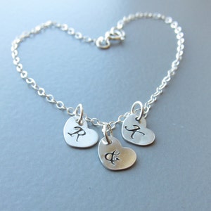 Monogram Charm Bracelet-Sterling Silver Initial Charm Bracelet-Personalized Monogram Bracelet-Sterling Silver