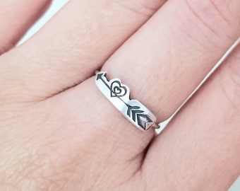 Arrow Heart Love Ring-Best Friend Ring-Stackable Ring-Sterling Silver