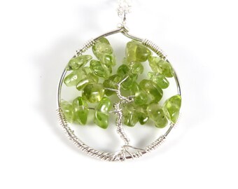 Peridot Tree of Life Necklace-Gemstone Tree of Life Necklace-Peridot Jewelry-Birthstone Necklace-August Birthday Gift-Sterling Silver