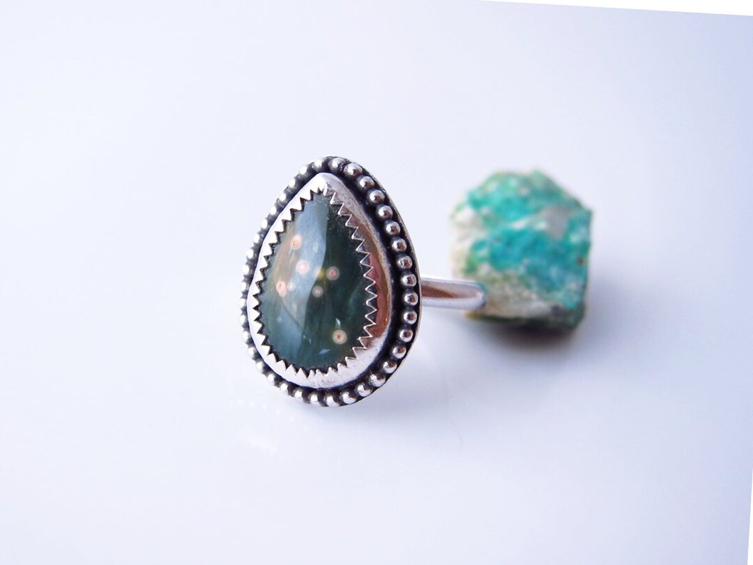 •OCEAN JASPER - MEDIUM TEAR• double bezel silver ring (size 7)