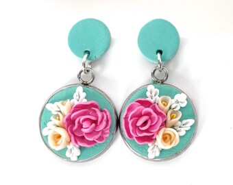 Polymer Clay Flower Earrings, Spring Floral Earrings, Birthday Earrings, Earrings for her, Polymer Clay Earrings, Flower Stud Earrings