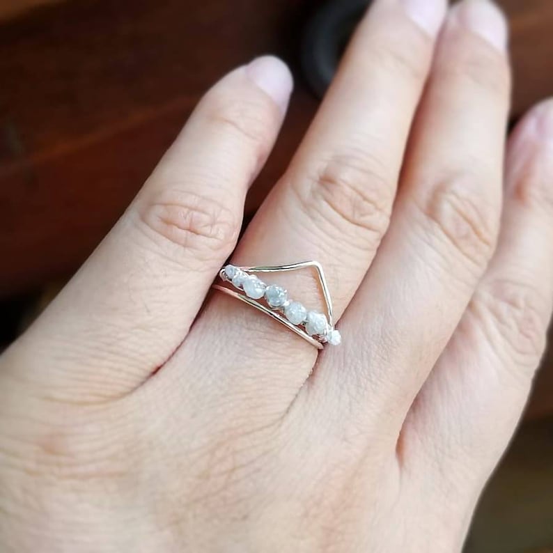 White Raw Diamond Ring-Sterling Silver Uncut Diamond Ring-Rough Diamond Engagement Ring-April Birthstone Gift-April Birthstone Stacking Ring