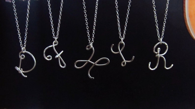 Wire Cursive Initial Necklace-Initial Necklace-Cursive Monogram Jewelry-Custom Monogram Gift-Cursive Monogram Necklace-Silver-Gold-Rose Gold image 1