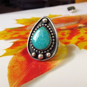 Genuine Turquoise Ring-Size 7.5-Natural Nevada Turquoise Ring-Turquoise Ring-December Birthday Gift-Southwestern Ring-Sterling Silver