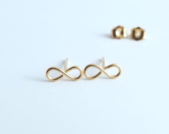 Infinity Ohrringe-Infinity Schmuck-Abbildung 8 Ohrringe-Zierliche Gold Infinity Ohrstecker-Liebe Schmuck-Bester Freund Ohrringe-Gold-Roségold