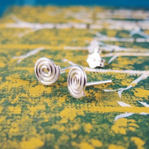 Swirl Earring-Wire Spiral Stud Earrings-Swirl Post Earrings-Dainty Simple Jewelry-Gift for Her-Sterling Silver-Gold-Rose Gold