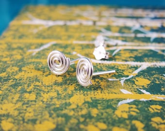 Swirl Earring-Wire Spiral Stud Earrings-Swirl Post Earrings-Dainty Simple Jewelry-Gift for Her-Sterling Silver-Gold-Rose Gold