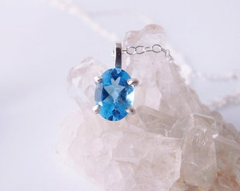 Sky Blue Topaz Sterling Silver Necklace, Blue Topaz Jewelry, Blue Gemstone Necklace, December Birthstone Necklace, December Birthday Gift