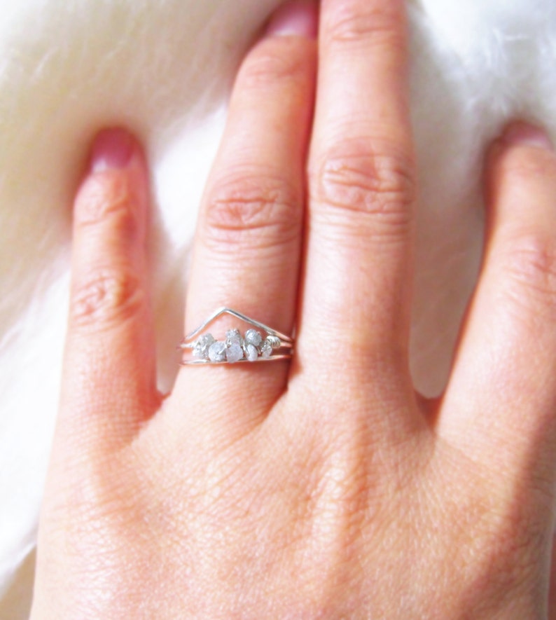 White Raw Diamond Ring-Sterling Silver Uncut Diamond Ring-Rough Diamond Engagement Ring-April Birthstone Gift-April Birthstone Stacking Ring