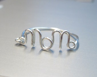 Dainty Mom Ring-Wire Mom Ring-Silver Dainty Name Ring-Silver Wire Word Ring-Best Friend Ring-Simple Ring-Mother's day gift-Sterling Silver