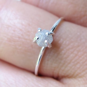 White Raw Diamond Ring-Silver Uncut Diamond Ring-Silver Rough Diamond Engagement Ring-April Birthstone Gift-Raw Diamond Jewelry Gift for Her