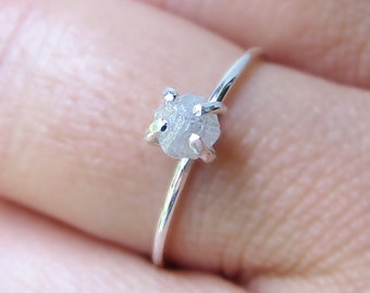 White Raw Diamond Ring-Silver Uncut Diamond Ring-Silver Rough Diamond Engagement Ring-April Birthstone Gift-Raw Diamond Jewelry Gift for Her