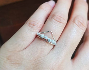 White Raw Diamond Ring-Sterling Silver Uncut Diamond Ring-Rough Diamond Engagement Ring-April Birthstone Gift-April Birthstone Stacking Ring