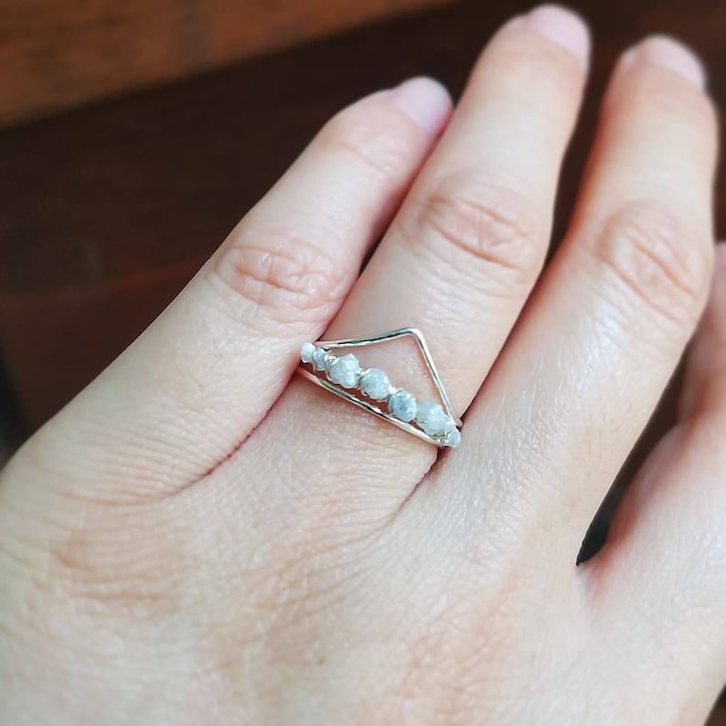 White Raw Diamond Ring-Sterling Silver Uncut Diamond Ring-Rough Diamond Engagement Ring-April Birthstone Gift-April Birthstone Stacking Ring