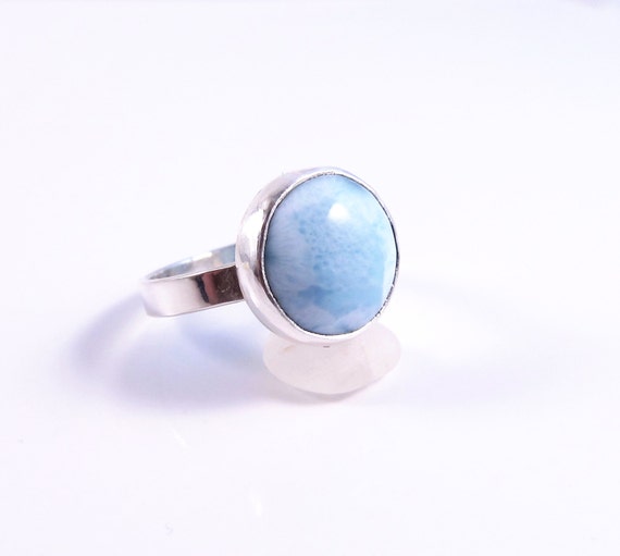 Silver Larimar Ring 7 US Boho Jewelry Blue Ring Silver Ring Best Friend Gift Larimar Jewelry Statement Ring Stone Ring