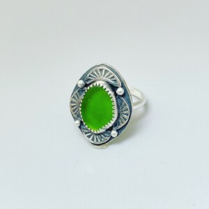 Natural Sea Glass Ring-Dainty Lime Green Sea Glass Ring-Simple Green Beach Jewelry-Beach Glass Jewelry-Simple Ocean Jewelry-Size 7.5