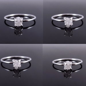 Silver Raw Diamond Ring-Sterling Uncut Diamond Ring-Rough Diamond Engagement Ring-April Birthstone Gift-Raw Diamond Jewelry Gift for Her