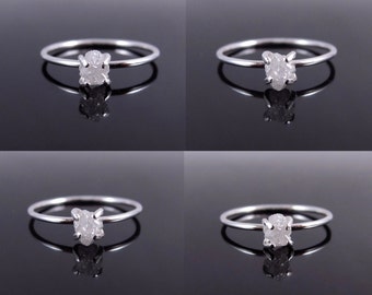 Silver Raw Diamond Ring-Sterling Uncut Diamond Ring-Rough Diamond Engagement Ring-April Birthstone Gift-Raw Diamond Jewelry Gift for Her