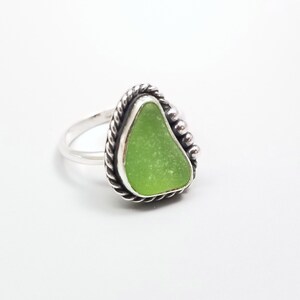 Sea Glass Ring-Size 7.25-Small Green Beach Jewelry-Lime Green Beach Glass Jewelry-Simple Ocean Jewelry-Dainty Natural Sea Glass Ring