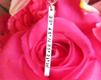 Location Necklace-Longitude Latitude Necklace-GPS Coordinate Necklace-Engraved Bar Necklace-Best Friend Necklace-Sterling Silver