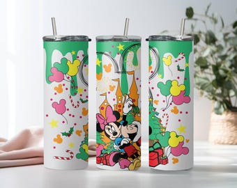 Mickey and Minnie Tumbler, Disney Christmas 20oz Skinny Tumbler, Steel Tumbler Cup with Straw & Lid, Disney Sublimated Tumbler, Xmas Gift