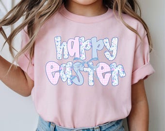 Happy Easter Floral Shirt, Floral Patchwork Women Tee, Pastel Spring Gift, Cute Easter Outfit, Easter Gift for Her Easter Mom T-shirt