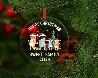 Custom Bluey Family Ornament, Christmas Ornament, Family Gift Ornament, Bluey New Year Ornament, Bluey Keepsake, Christmas Gift For Family