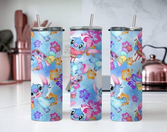 Disney Stitch Tumbler, Funny Stitch Tumbler, Skinny Tumbler Cup with Straw & Lid, 20oz Steel Tumbler, Christmas Gift, Stitch Lovers Gift