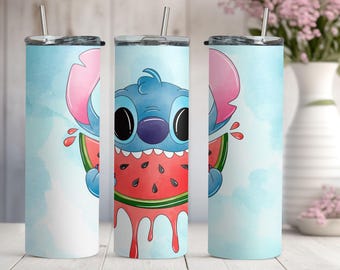 Stitch Tumbler, Watermelon Alien Tumbler, Cute Summer Cartoon Cup, Kawaii Beach Drink, Christmas Gift, Stitch Lovers Gift, Disney Gift Cup