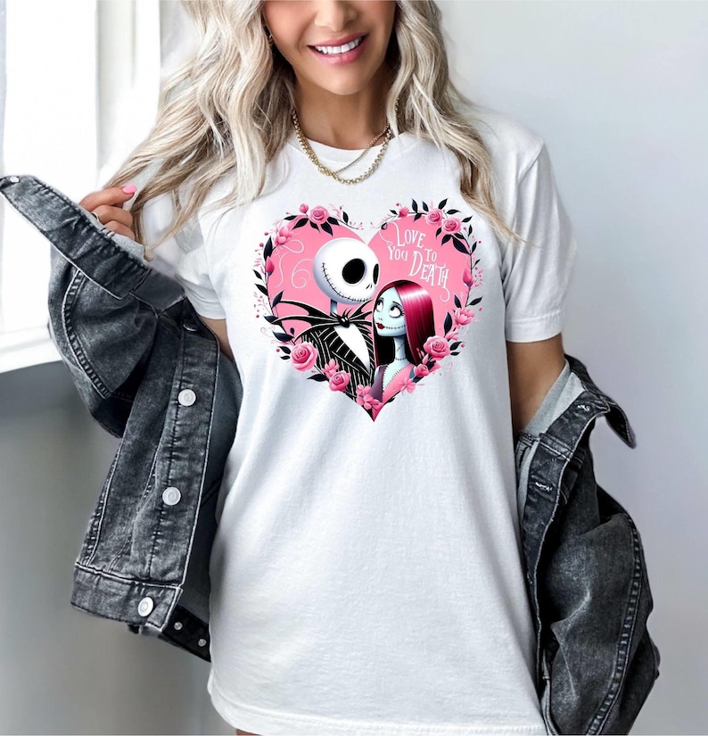 Scary Love Tshirt, Sally Lover Shirt, Skellington Tee, Nightmare Tee, Disney Valentine Tee, Spooky Valentine Tee, Floral Heart Tee, Love Tee imagem 1
