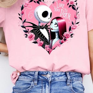 Scary Love Tshirt, Sally Lover Shirt, Skellington Tee, Nightmare Tee, Disney Valentine Tee, Spooky Valentine Tee, Floral Heart Tee, Love Tee imagem 2