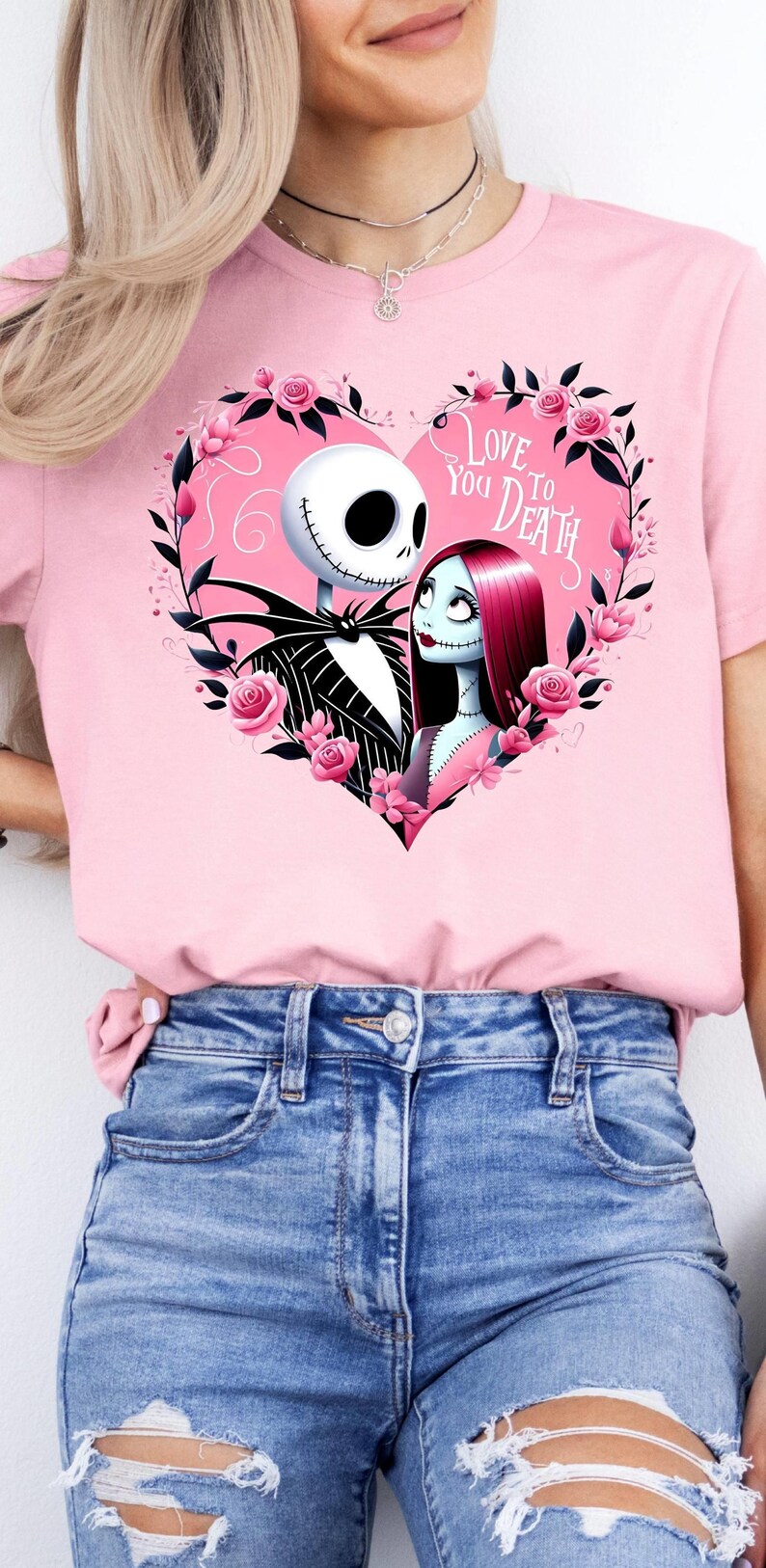 Scary Love Tshirt, Sally Lover Shirt, Skellington Tee, Nightmare Tee, Disney Valentine Tee, Spooky Valentine Tee, Floral Heart Tee, Love Tee imagem 2