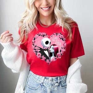 Scary Love Tshirt, Sally Lover Shirt, Skellington Tee, Nightmare Tee, Disney Valentine Tee, Spooky Valentine Tee, Floral Heart Tee, Love Tee imagem 4