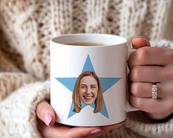 Custom Star Face Mug, Ceramic Coffee Mug, Personalized Star Face Mug, Funny Office Gift, Custom Office Mug, Unique Office Mug, Star Mug
