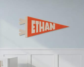 Printed Custom Name Felt Pennant, Personalized Nursery Wall Decor, Kids Room Banner