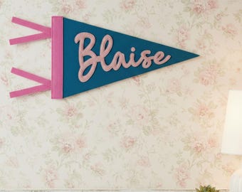 Stitched Handmade Custom Felt Name Pennant, Nursery Decor