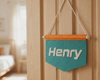 Stitched Personalized Felt Name Banner, Handmade Wall Flag for Nursery & Kids Room, Custom Name Decor