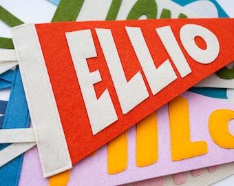 Stitched Custom Name Pennant Flag,  Personalized Felt Banner for Nursery, Kids Room, Dorm, or Party Decor Gift