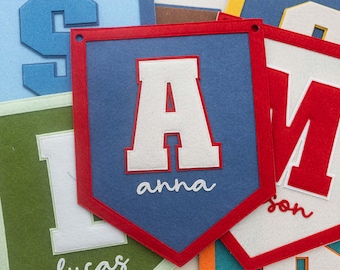 Stitched Custom Felt Initial Banner with Name, Personalized Name Flag Sign