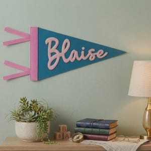Personalized Felt Name Pennant Banner, Custom Swallowtail Nursery Wall Decor, Vintage Style Flag