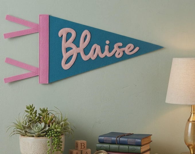 Personalized Felt Name Pennant Banner, Custom Swallowtail Nursery Wall Decor, Vintage Style Flag