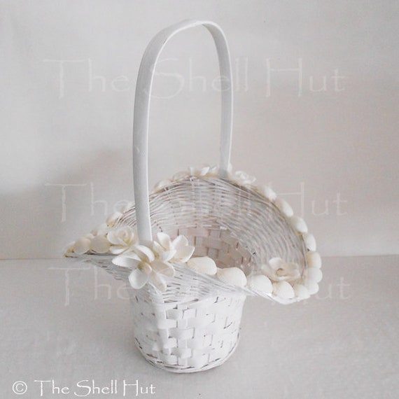 Seashell White Basket Sea Shell Flowers Beach Wedding Flower Girl Shower B30 Nautical Tropical